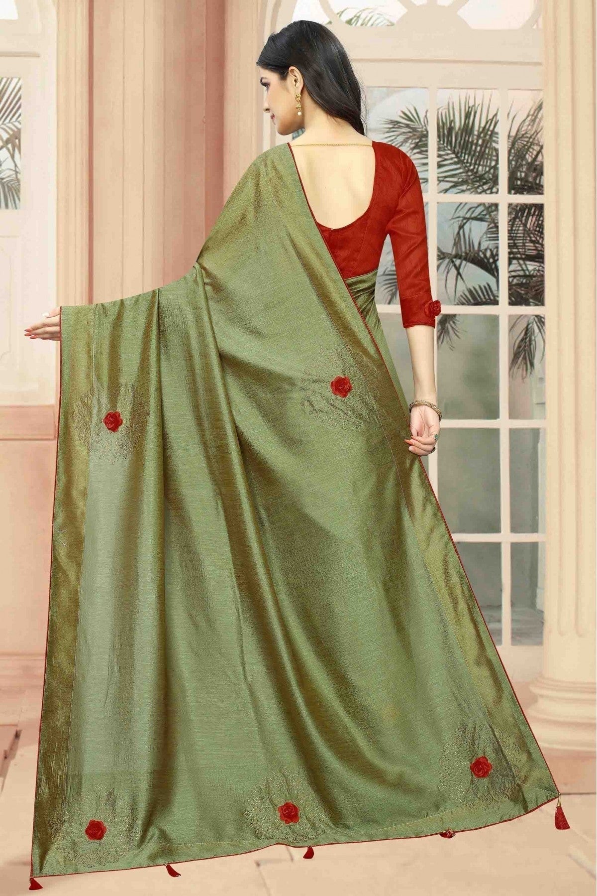 Green Colour Vichitra Silk Designer Saree SD1120503 A