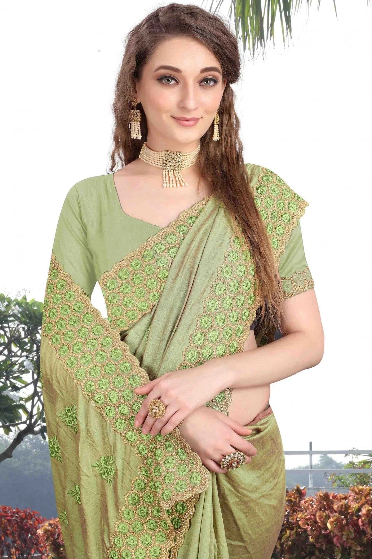 Green Colour Vichitra Silk Designer Saree SD1120606 A