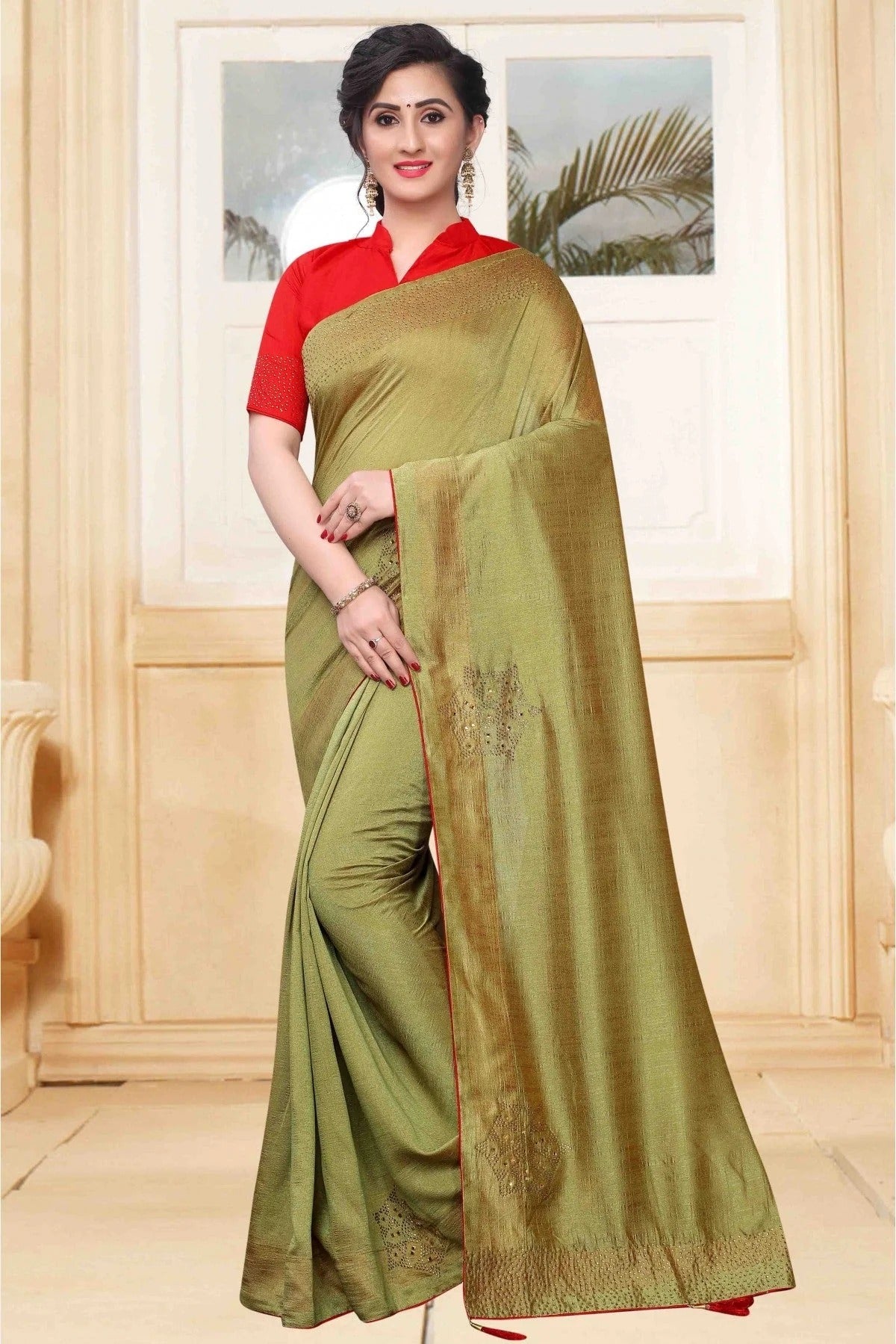 Green Colour Vichitra Silk Designer Saree SD1120620