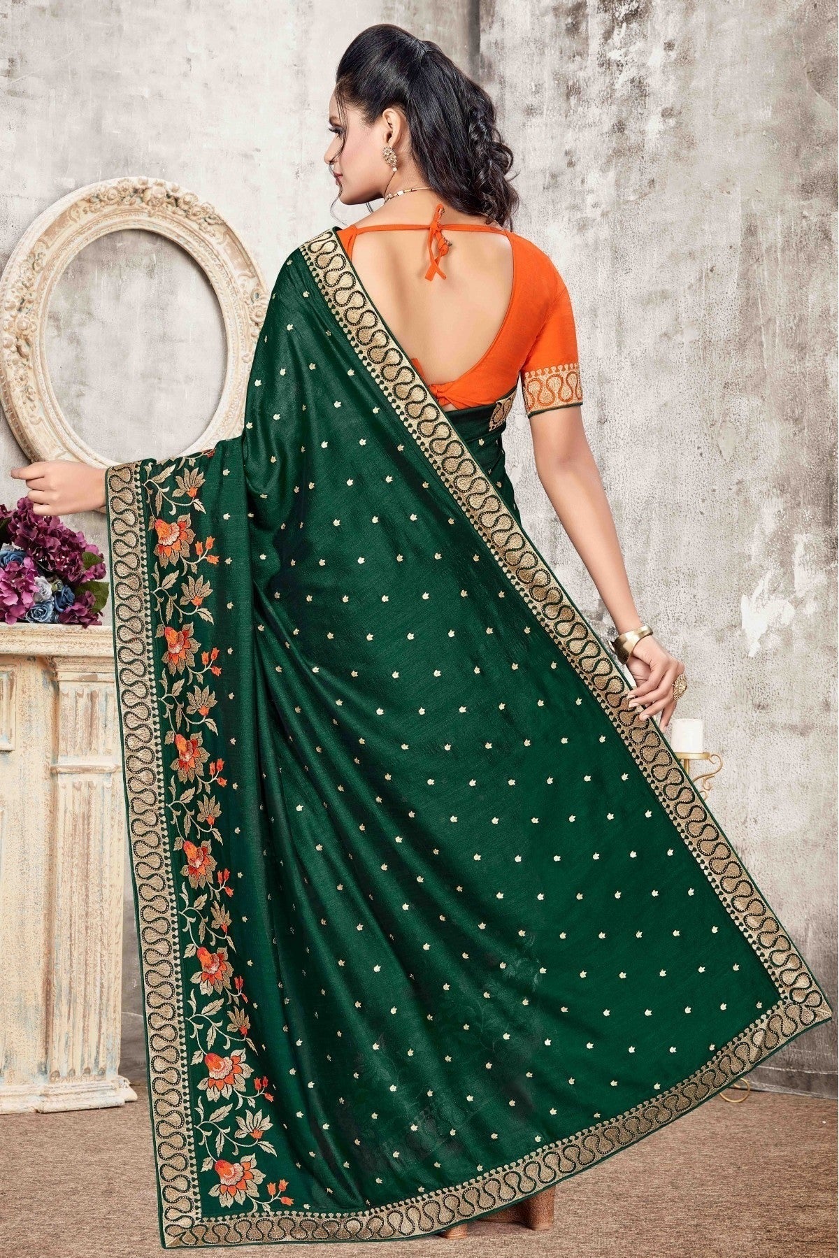 Green Colour Vichitra Silk Designer Saree SD1120686 A