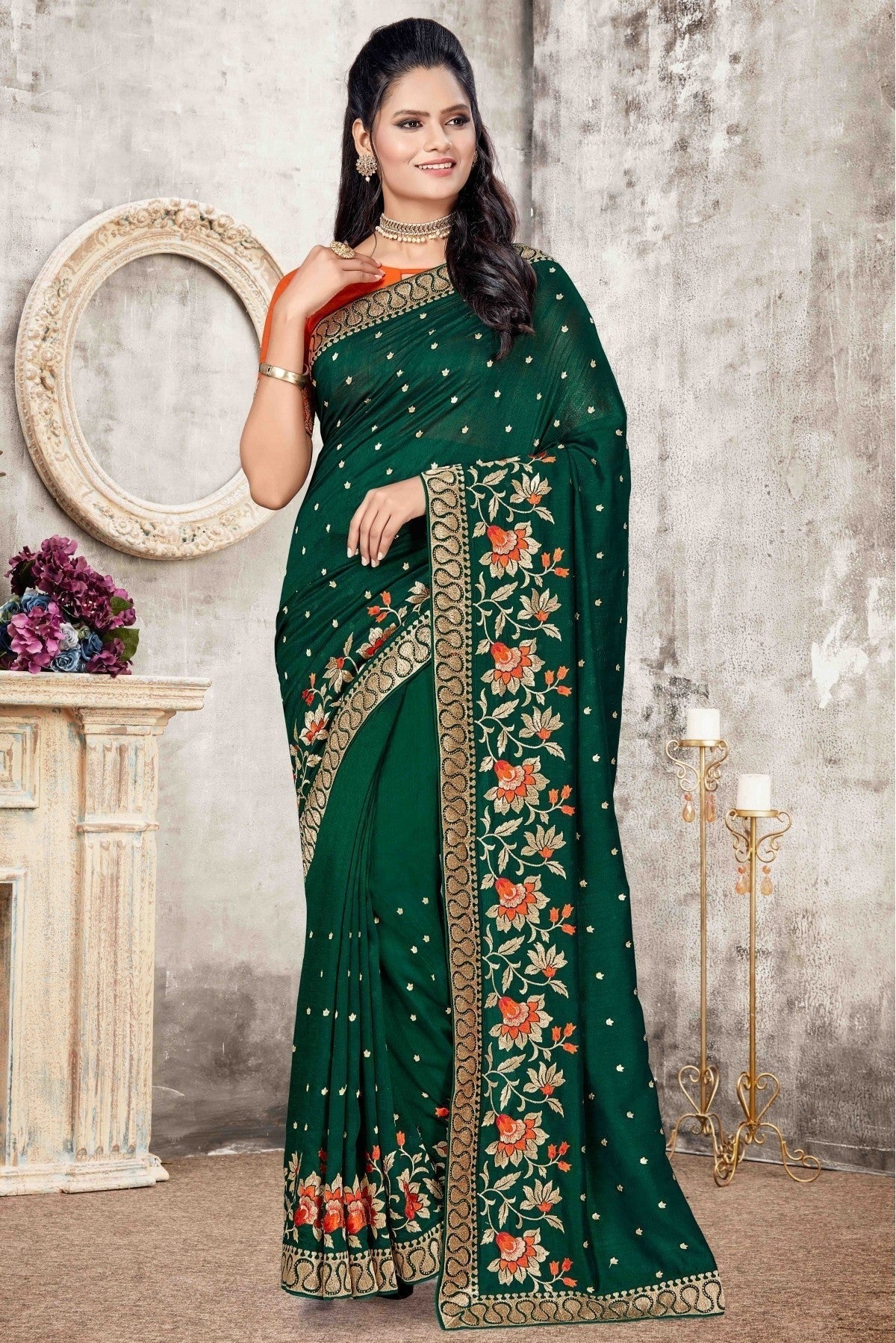 Green Colour Vichitra Silk Designer Saree SD1120686