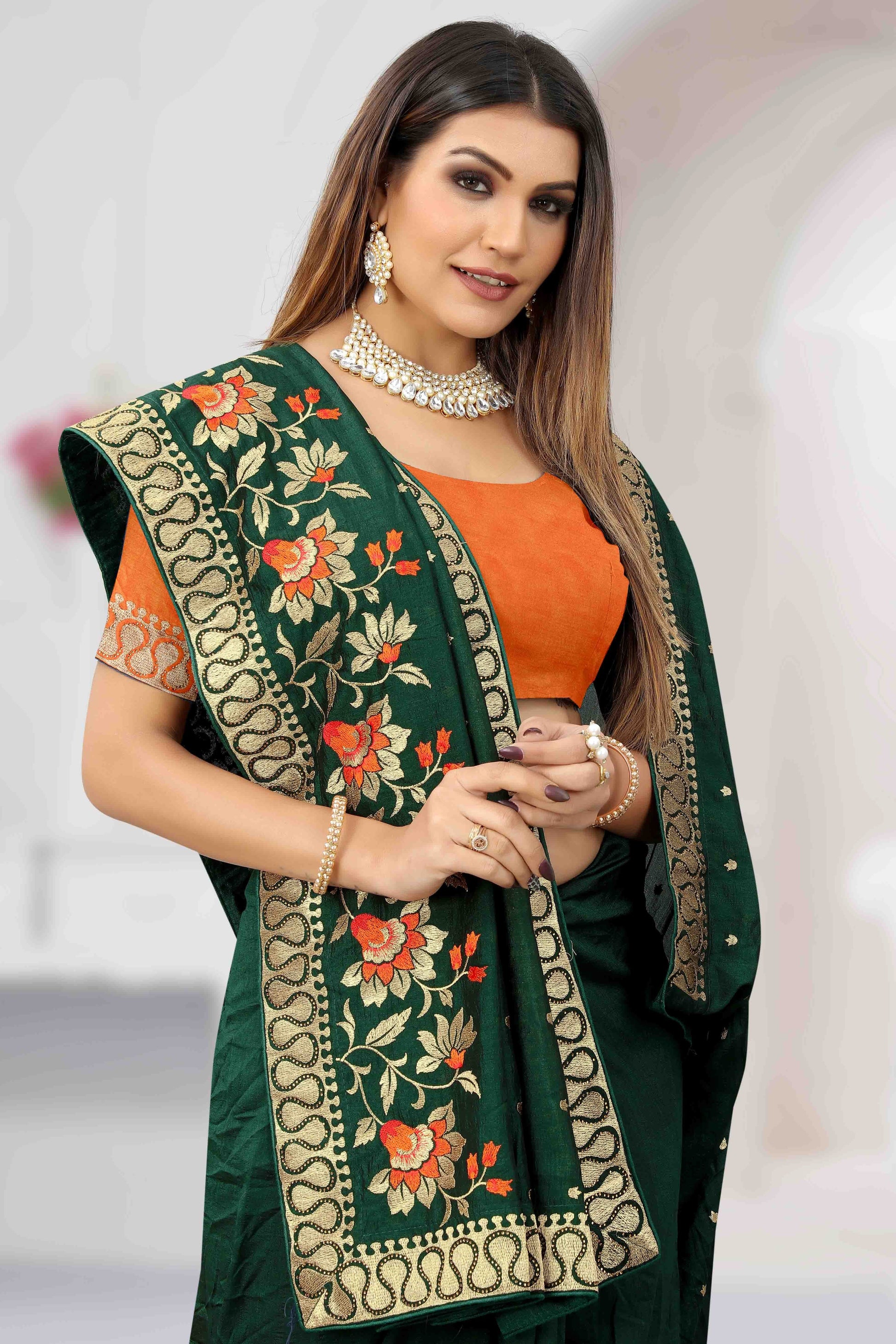 Green Colour Vichitra Silk Designer Saree SD1121200 A