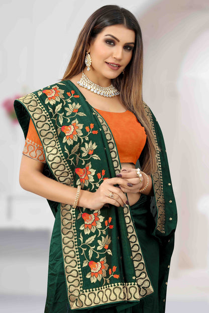 Green Colour Vichitra Silk Designer Saree SD1121200 A