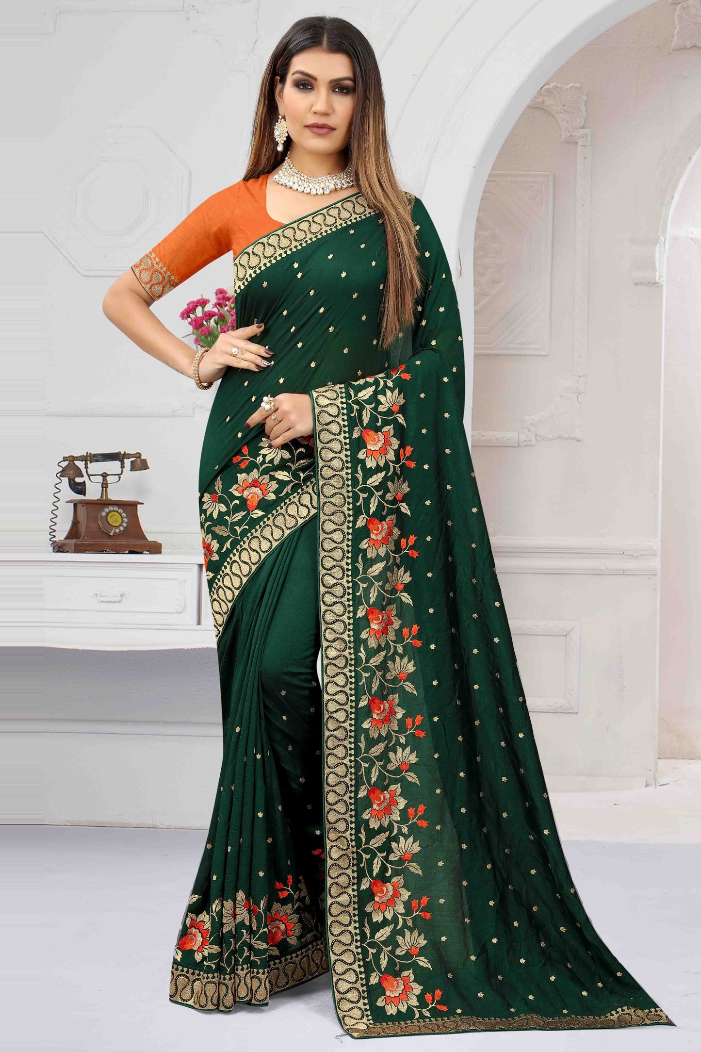 Green Colour Vichitra Silk Designer Saree SD1121200