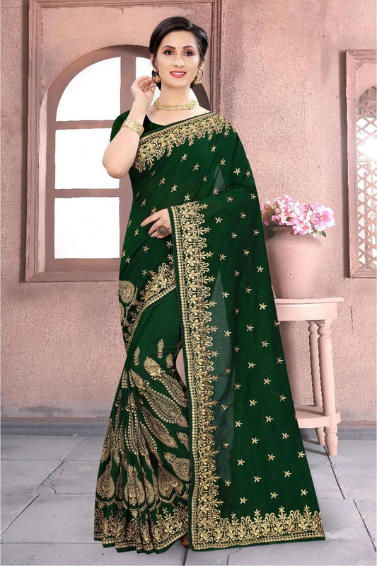 Green Colour Vichitra Silk Embroidery Saree SD1120160