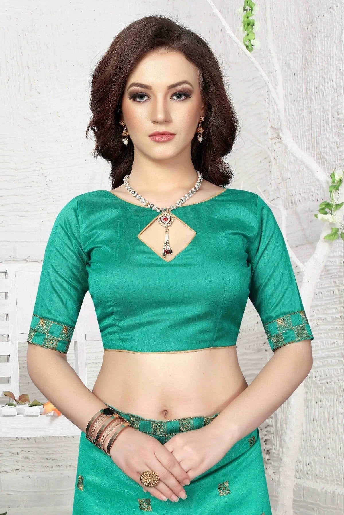 Green Colour Vichitra Silk Embroidery Saree SD1120436 A