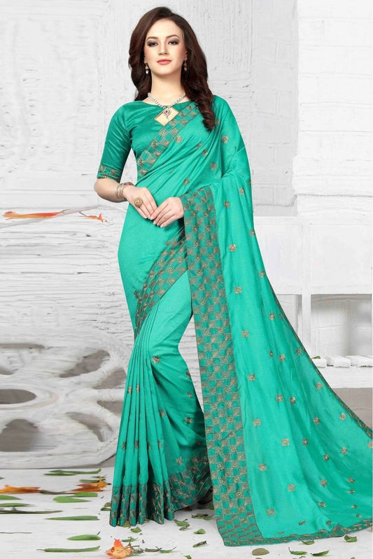 Green Colour Vichitra Silk Embroidery Saree SD1120436