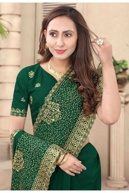 Green Colour Vichitra Silk Embroidery Saree SD1120682 A