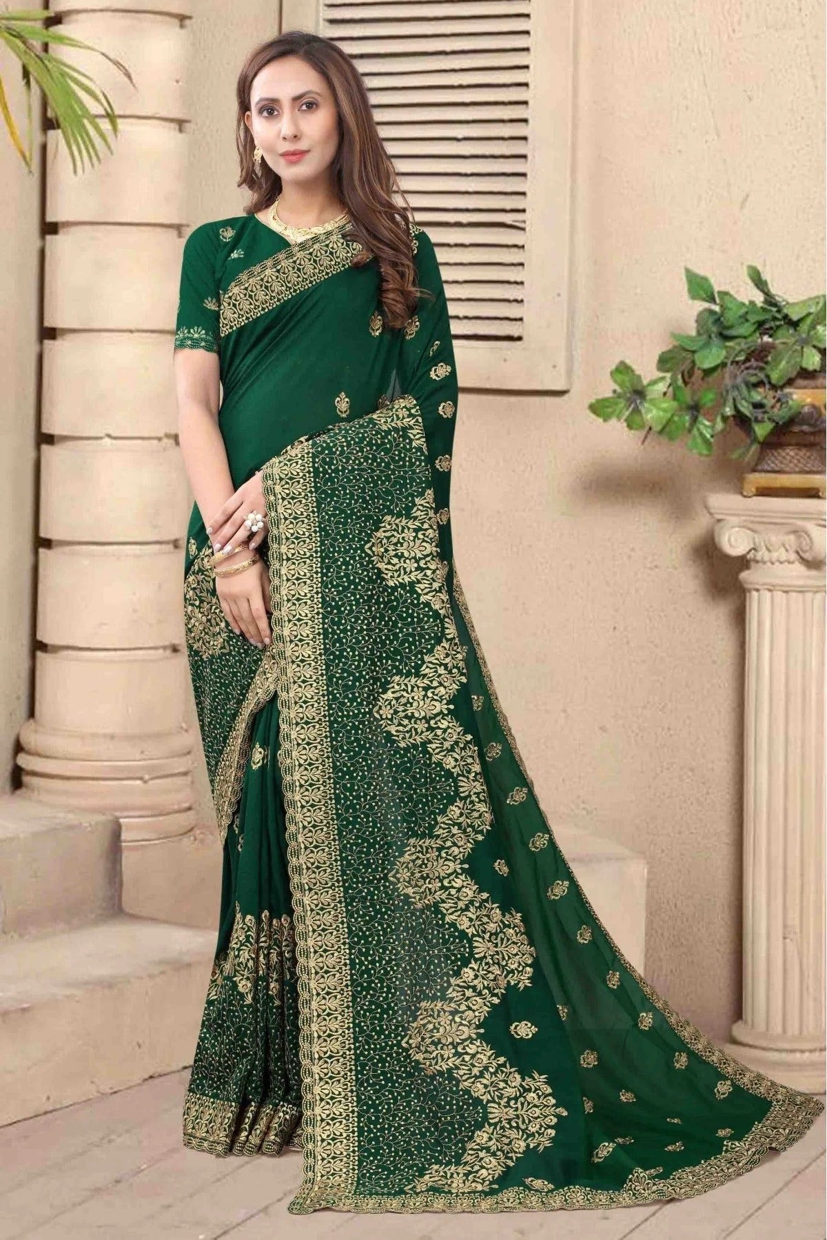 Green Colour Vichitra Silk Embroidery Saree SD1120682