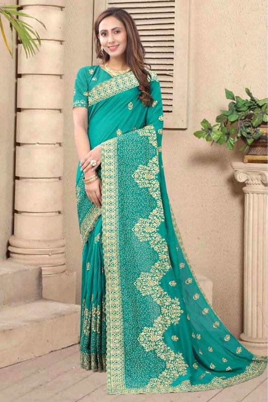 Green Colour Vichitra Silk Embroidery Saree SD1120684