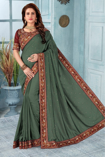 Green Colour Vichitra Silk Embroidery Saree SD1120825
