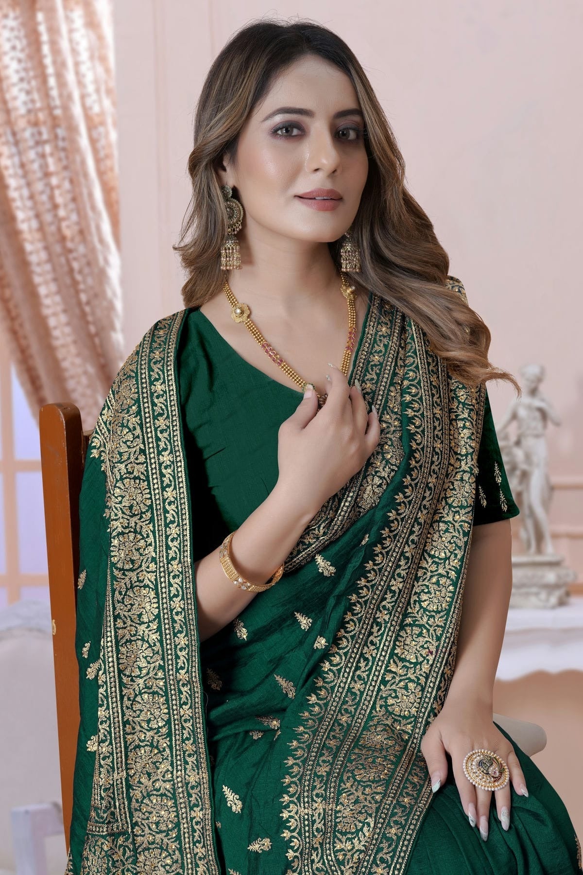 Green Colour Vichitra Silk Saree SD1090895 A