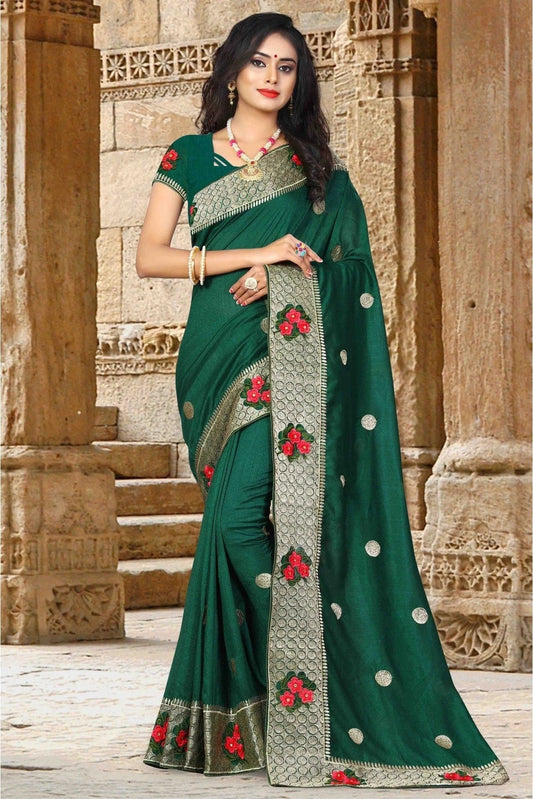 Green Colour Vichitra Silk Woven Saree SD1120011