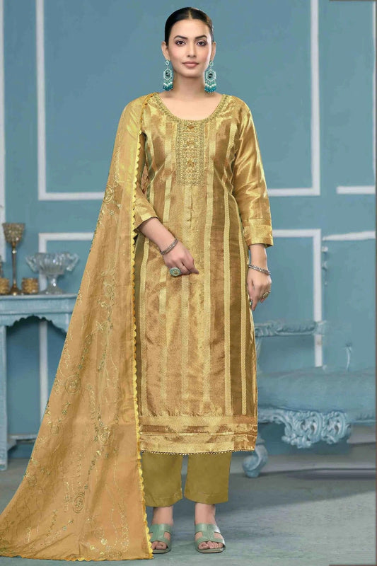 Green Colour Viscose Organza Pant Style Suit SM1113195