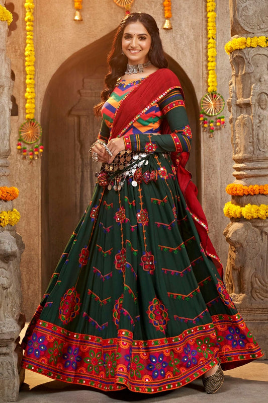 Green Colour Viscose Rayon Navratri Lehenga LC1150218