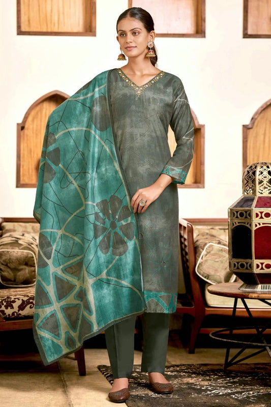 Green Colour Viscose Silk Stitched Suit SS1112273