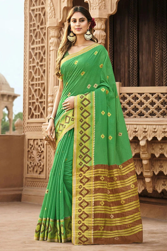 Green Colour Woven Work Cotton Saree SD1101285