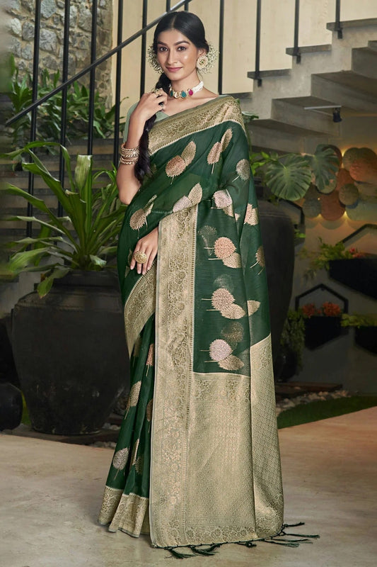 Green Colour Woven Work Cotton Saree SD1101564
