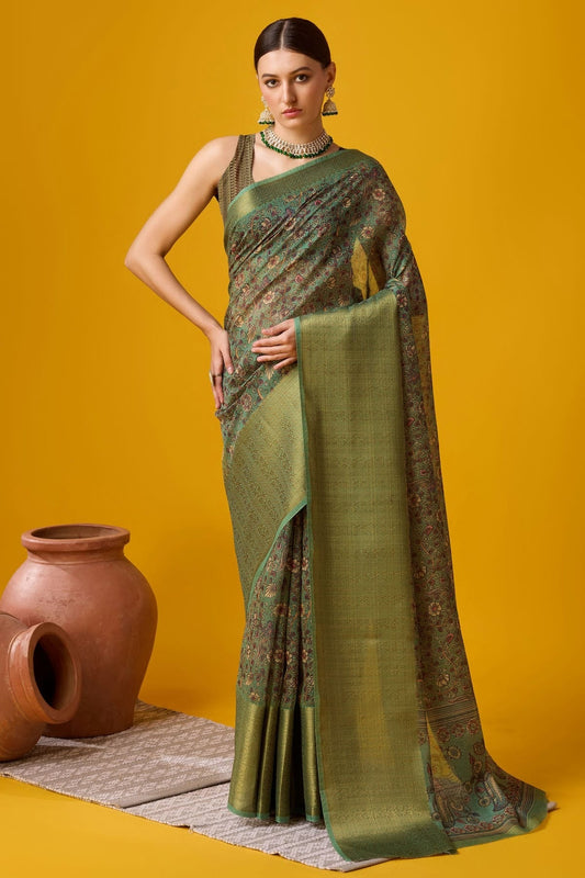 Green Colour Woven Work Cotton Saree SD1102115