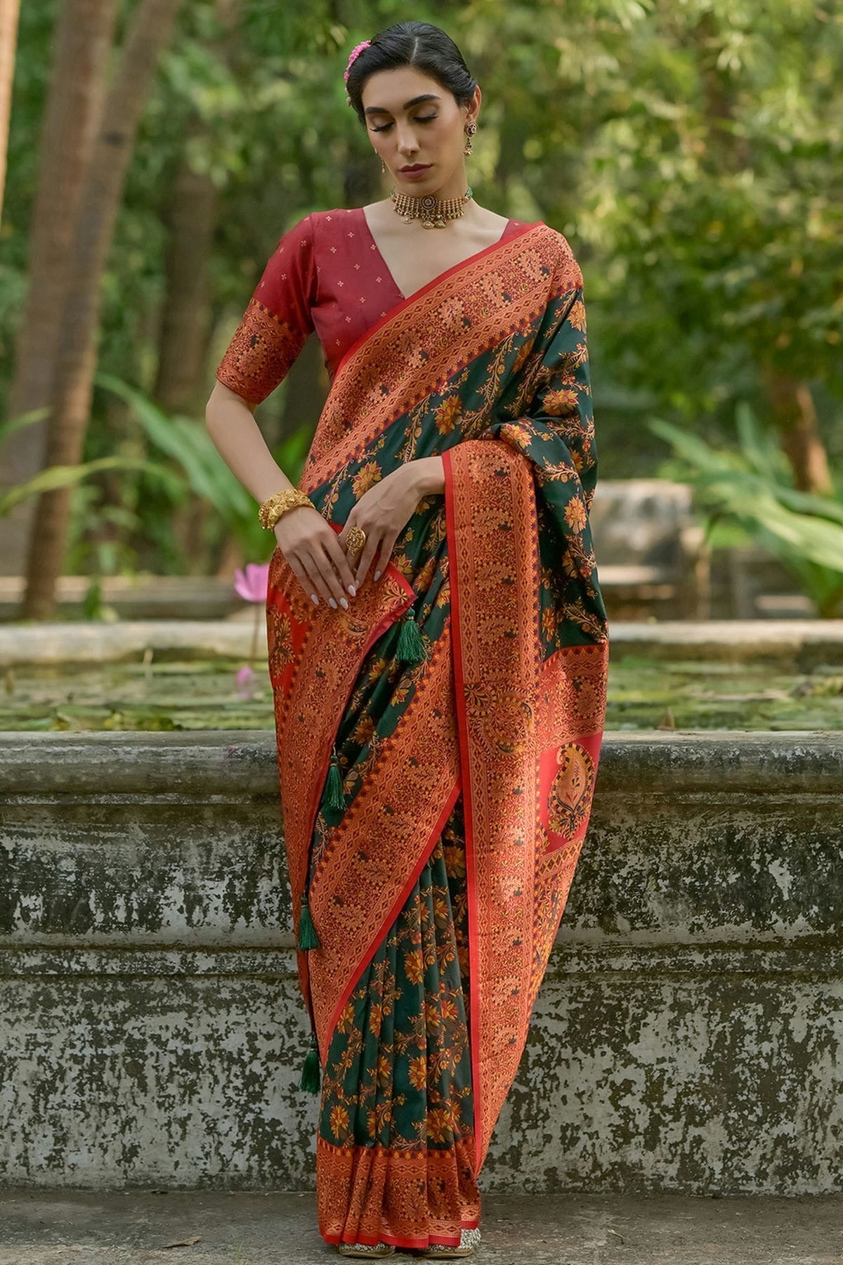 Green Colour Woven Work Pashmina Silk Saree SD1260026 A