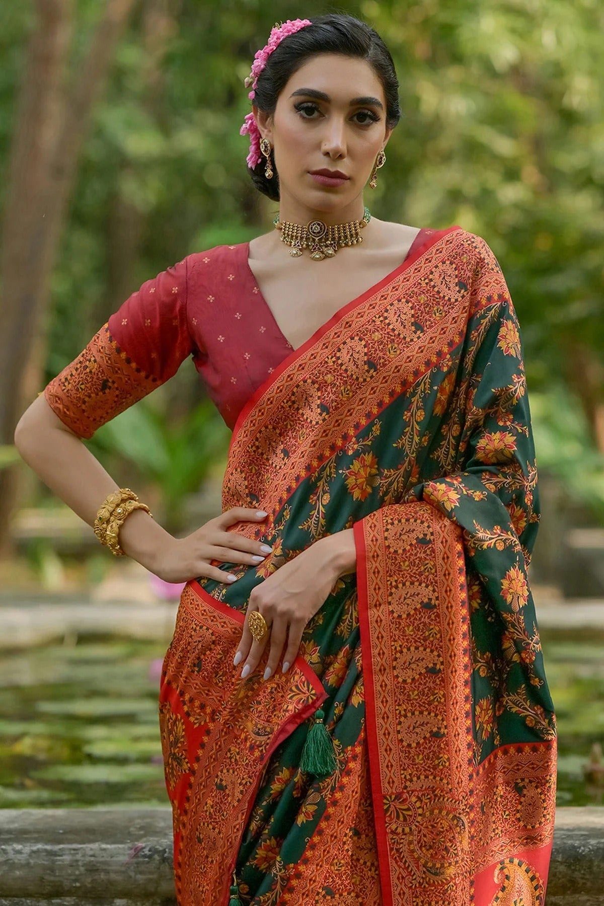 Green Colour Woven Work Pashmina Silk Saree SD1260026 B