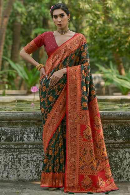 Green Colour Woven Work Pashmina Silk Saree SD1260026
