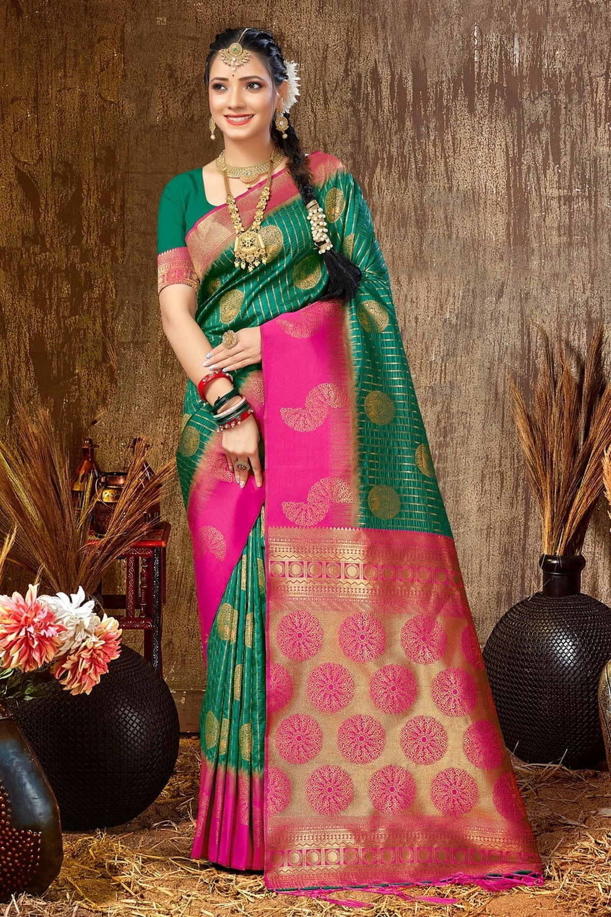 Green Colour Woven Work Silk Saree SD1101645