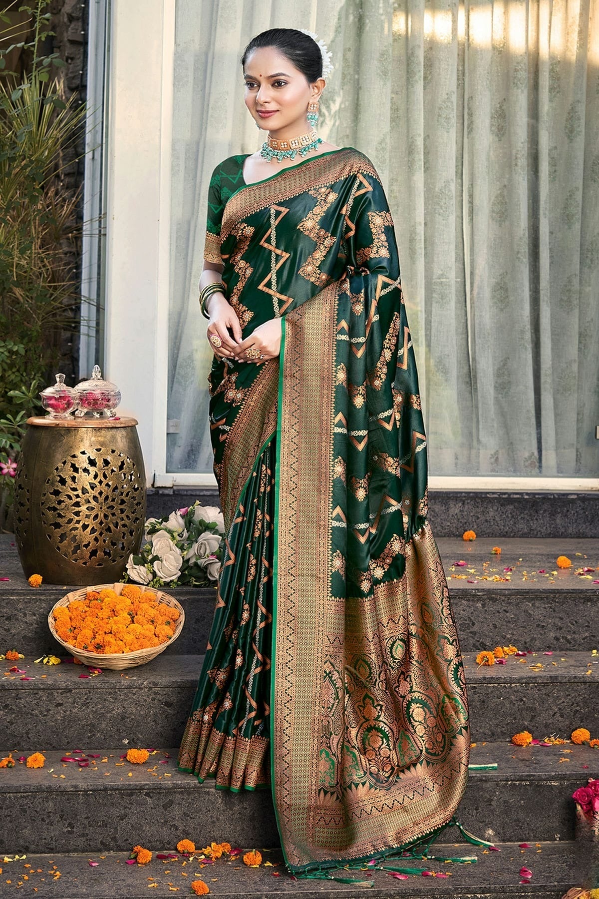 Green Colour Woven Work Silk Saree SD1102167