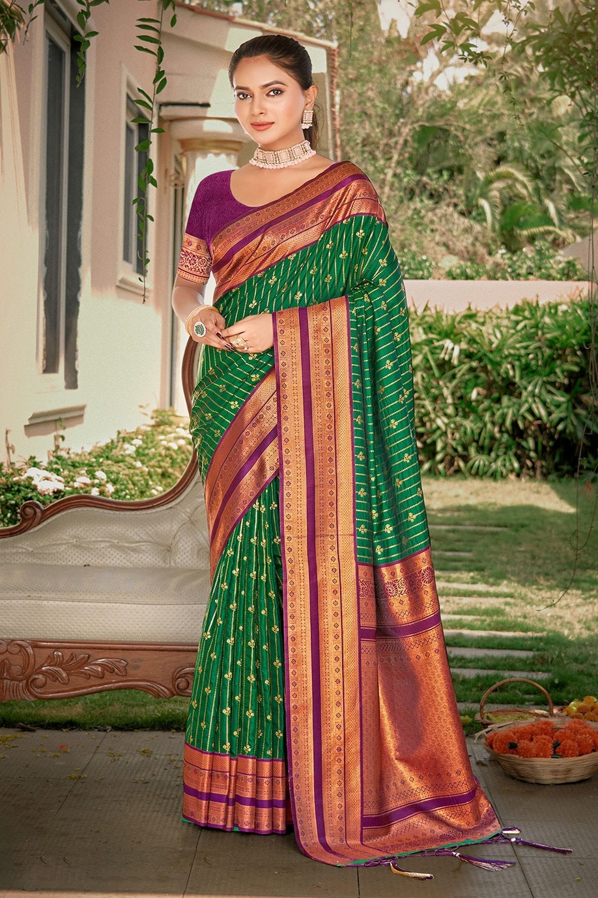 Green Colour Woven Work Silk Saree SD1102269