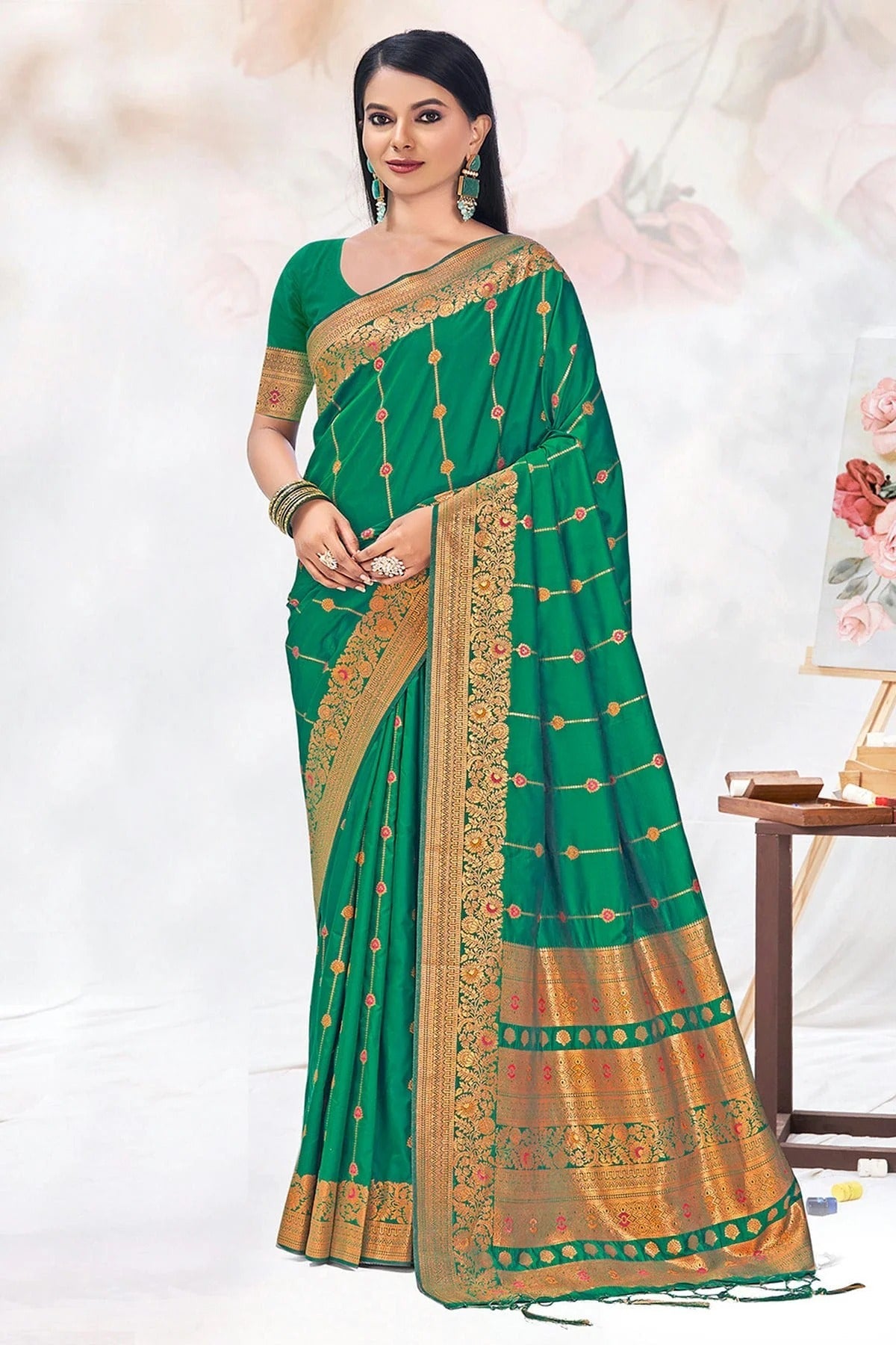 Green Colour Woven Work Silk Saree SD1102304