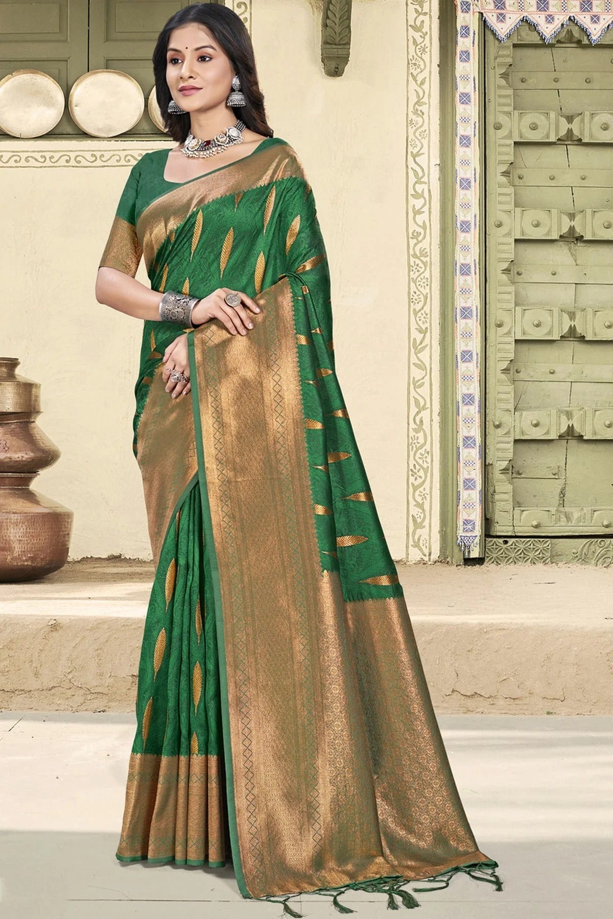 Green Colour Woven Work Silk Traditional Saree SD1103357