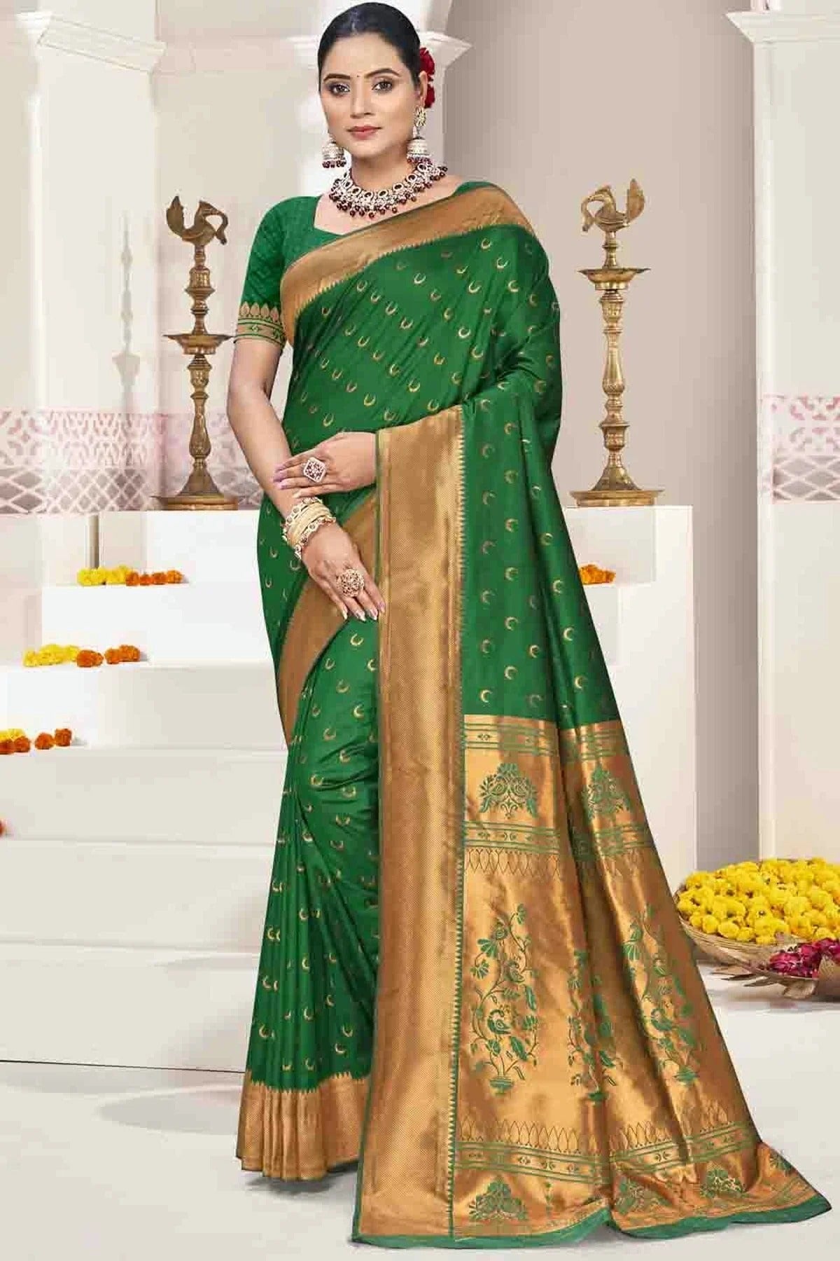 Green Colour Woven Work Silk Traditional Saree SD1103524
