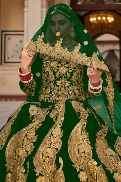 Green Embroidery 9000 Velvet Lehenga Choli LC1290119 A