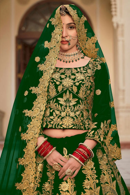 Green Embroidery 9000 Velvet Lehenga Choli LC1290119 B