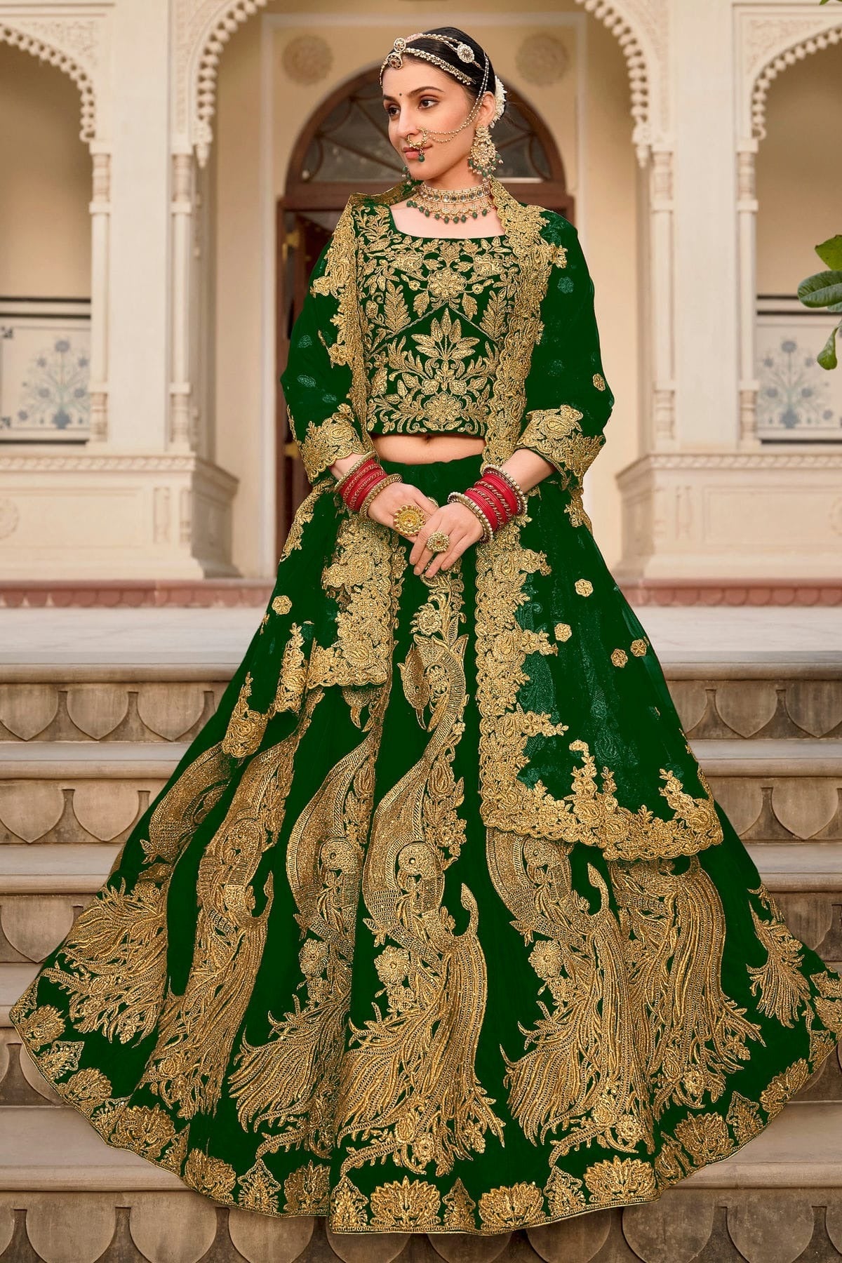 Green Embroidery 9000 Velvet Lehenga Choli LC1290119