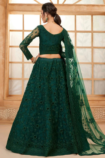 Green Embroidery Net and SilK Lehenga Choli LC1290150 A