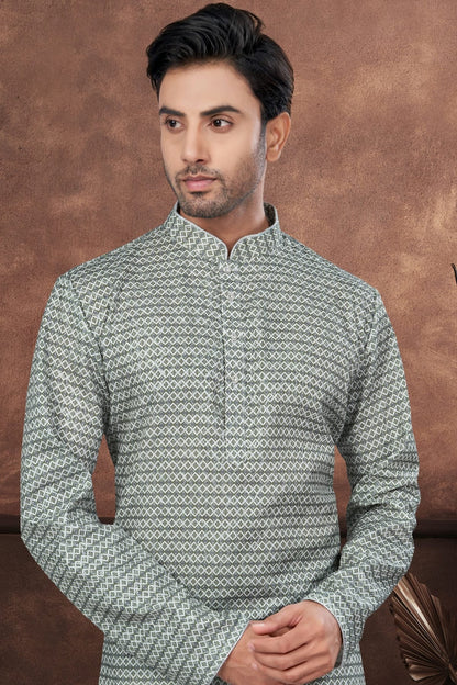 Green Jacquard Kurta Pajama KP1040679 A