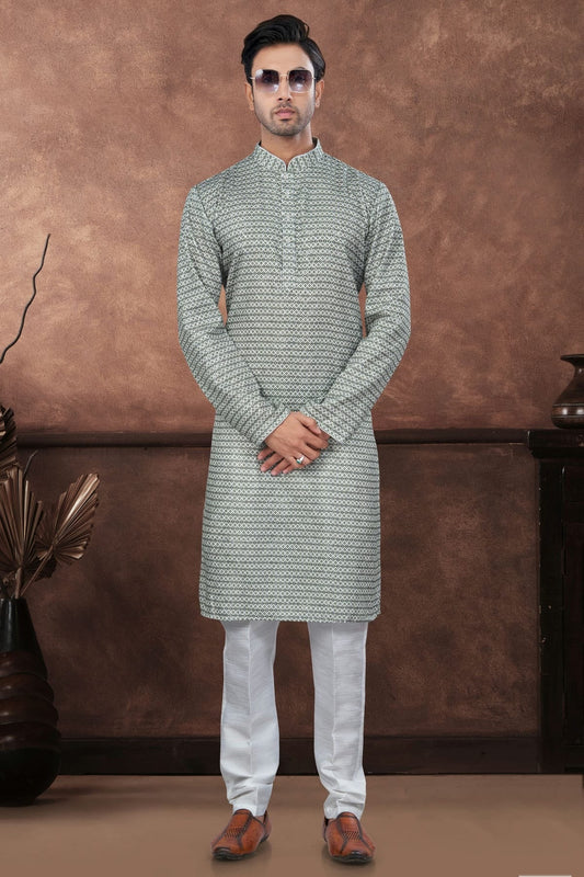 Green Jacquard Kurta Pajama KP1040679