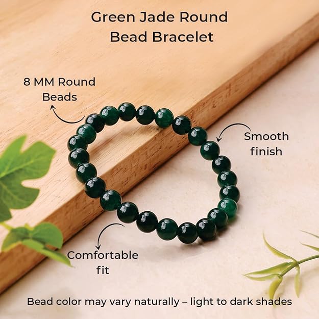 Green Jade 8mm Round Beads Bracelet – Natural Prosperity & Harmony Crystal Bracelet