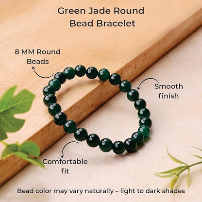 Green Jade 8mm Round Beads Bracelet – Natural Prosperity & Harmony Crystal Bracelet