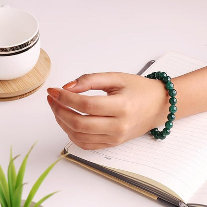 Green Jade 8mm Round Beads Bracelet – Natural Prosperity & Harmony Crystal Bracelet