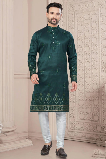 Green Pure Silk Kurta Pajama KP1040699