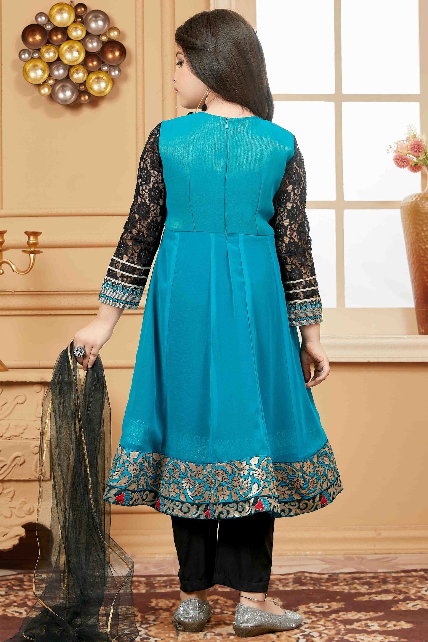 Green and Black Colour Faux Georgette Pant Style Suit GW1070767 A