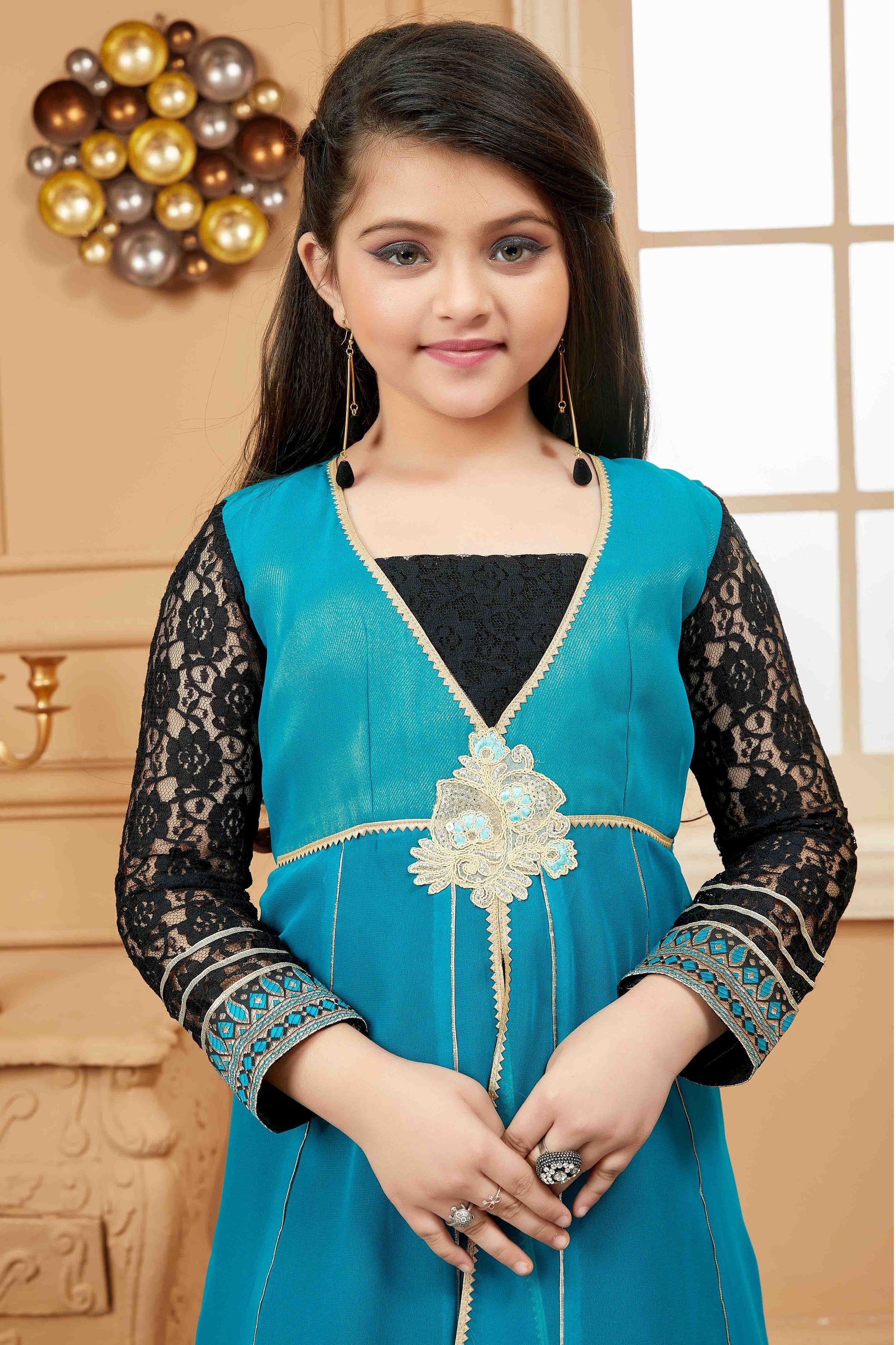 Green and Black Colour Faux Georgette Pant Style Suit GW1070767 B