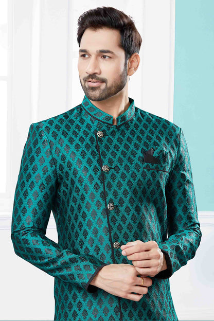 Green and Black Colour Indo Western In Banarasi Jacquard Fabric SH1040442 A