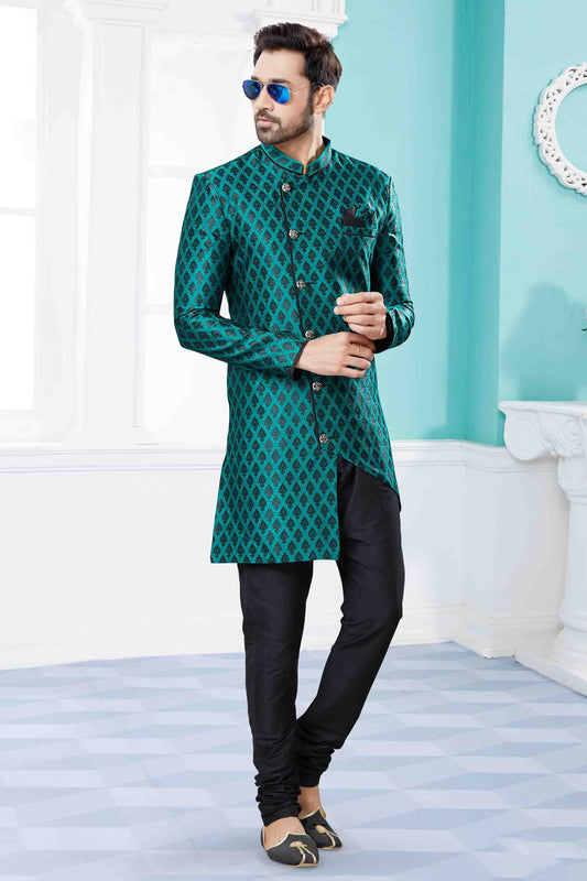 Green and Black Colour Indo Western In Banarasi Jacquard Fabric SH1040442