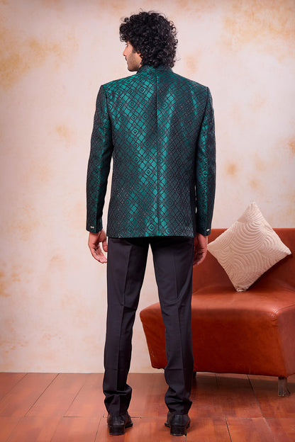Green and Black Colour Thread Work Embroidery Jacquard Jodhpuri