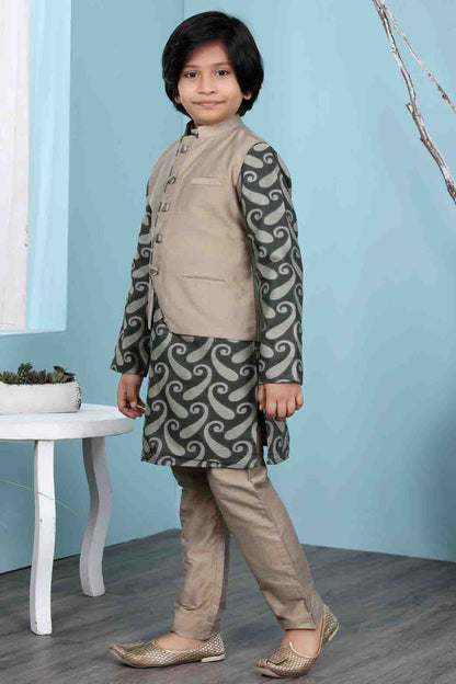Green and Brown Colour Handloom Silk Kurta Pajama With Jacket BW1070113 A