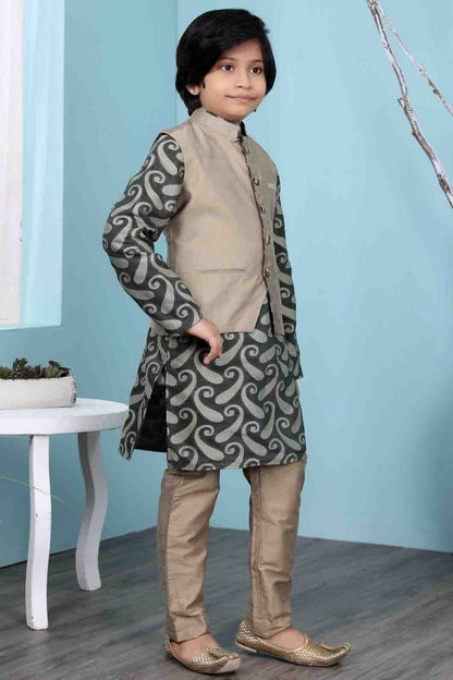 Green and Brown Colour Handloom Silk Kurta Pajama With Jacket BW1070113 B