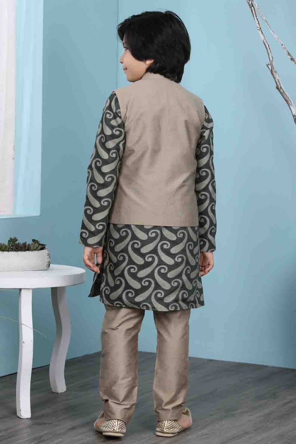 Green and Brown Colour Handloom Silk Kurta Pajama With Jacket BW1070113 C